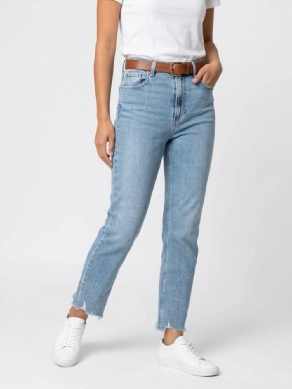 PAIGE Light Wash High-Rise Straight Jeans